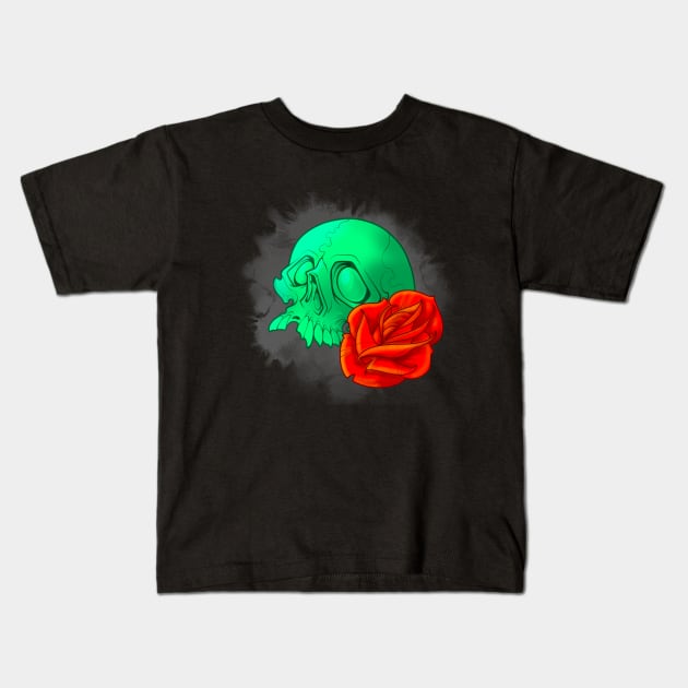 Skull and Rose New School Kids T-Shirt by Joebarondesign